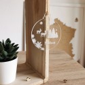 Cerf de noël sur boule personnalisable transparente et Flocon de neige Prénom Nathan
