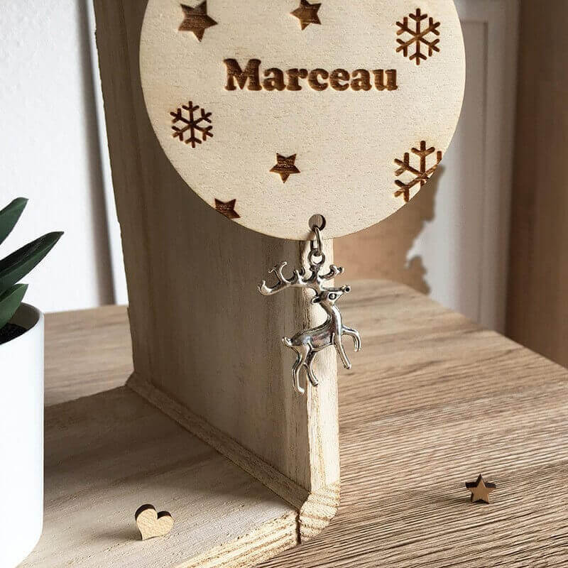Boule de Noël gravée Prénom Marceau breloque renne