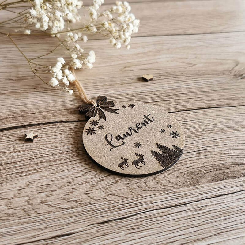 Déco pour sapin de Noël en bois personnalisé avec prénom