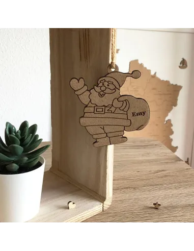 Papa Noël en bois à suspendre sur le sapin