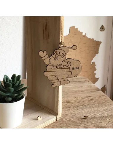 Accessoire pour sapin de Noël en forme de Père Noël en bois