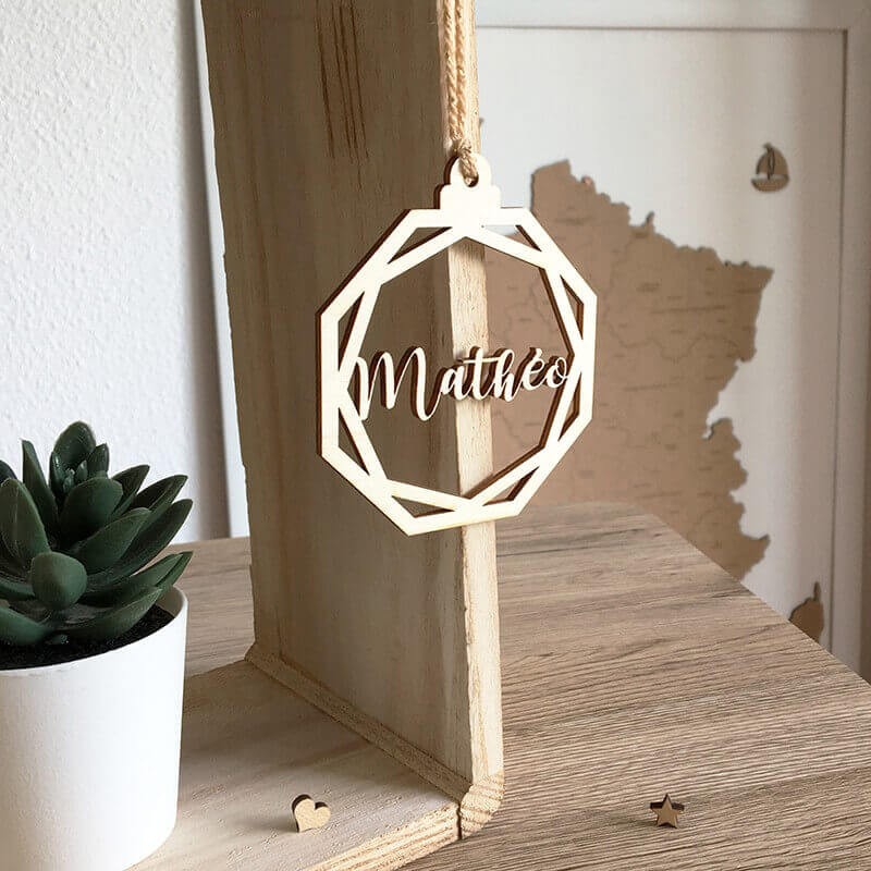 Boule de Noël origami en bois personnalisable octogonale