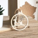 Boule de noël personnalisée en bois Renne de Noël et Flocons