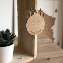 Boule "Joyeux Noël" en bois à personnaliser avec décoration bois de cerf