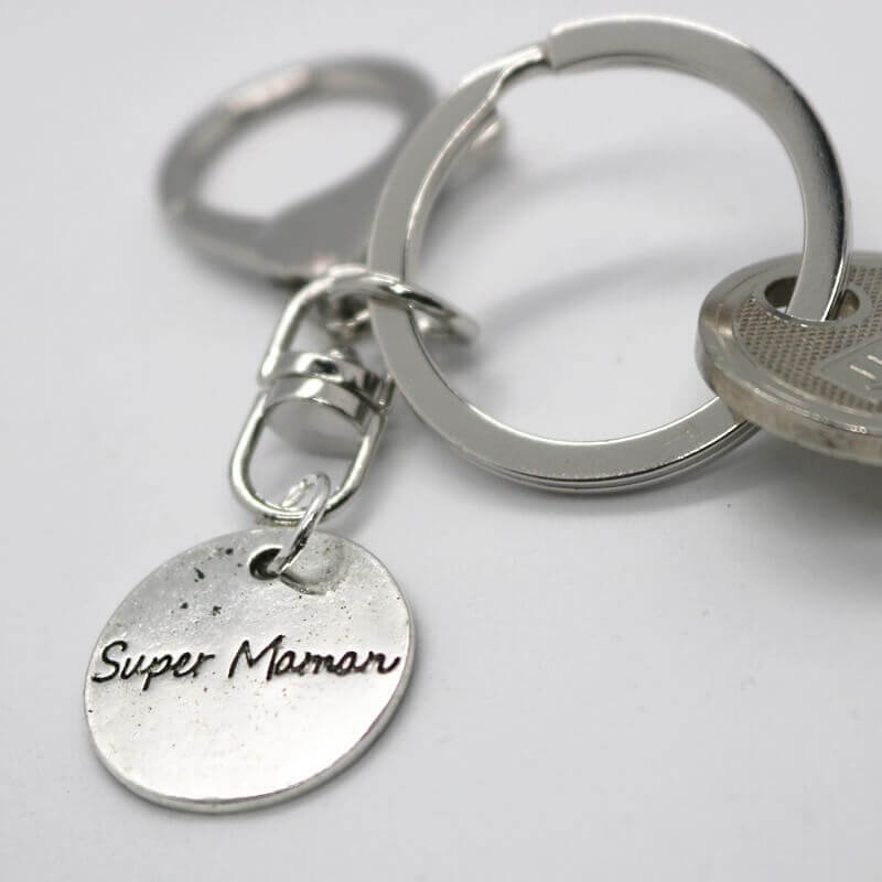 Porte-clé argent vieilli - Super Maman - MA CREATION PERSO