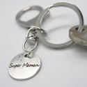 Porte-clé argent vieilli - Super Maman - MA CREATION PERSO