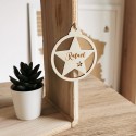 Boule de Noël en bois étoile gravée avec cordelette