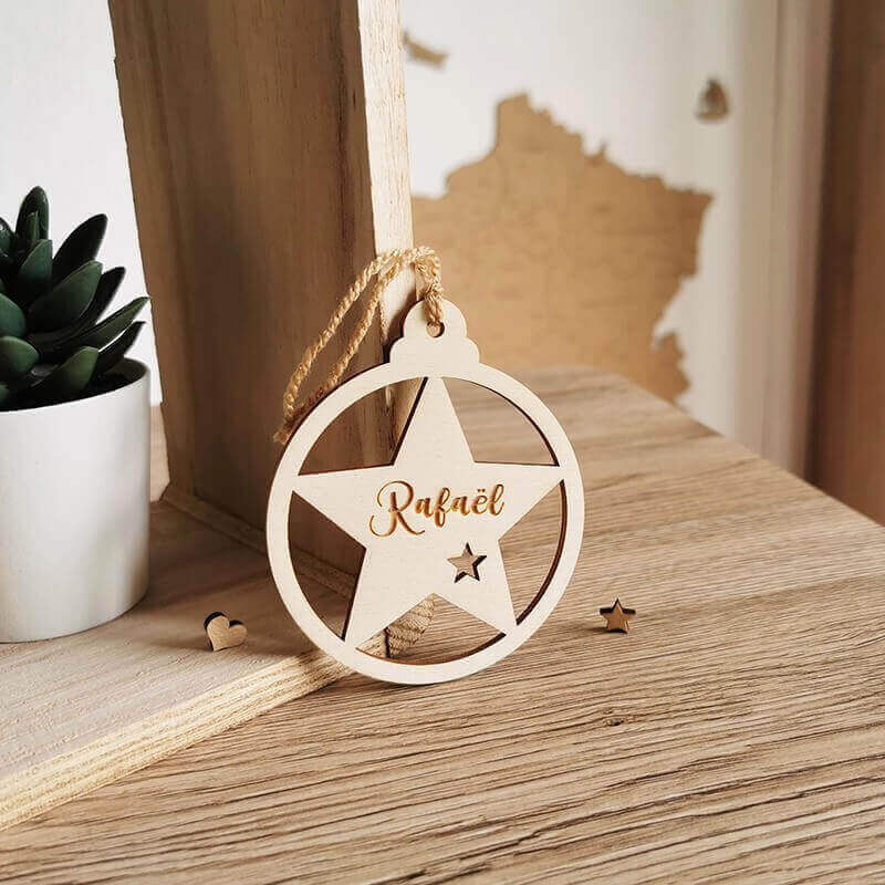 Déco Boule de Noël étoile en bois