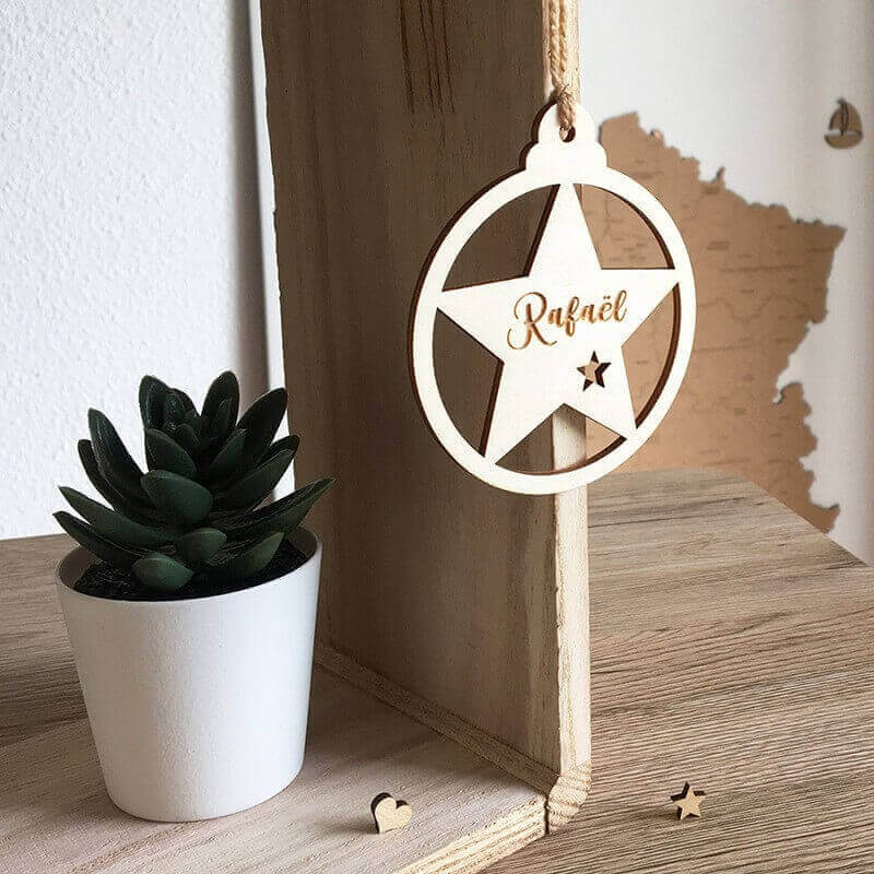 Étoile personnalisé en bois pour sapin de Noël