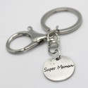 Porte clés argent vieilli - Super Maman