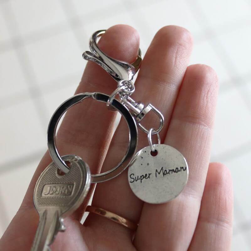 Porte-clefs argent vieilli - Super Maman