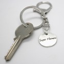 Porte-clés argent vieilli - Super Maman avec mousqueton