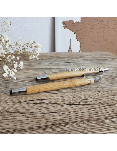 Stylo à bille en Bambou personnalisé - Encre bleue - Macreationperso