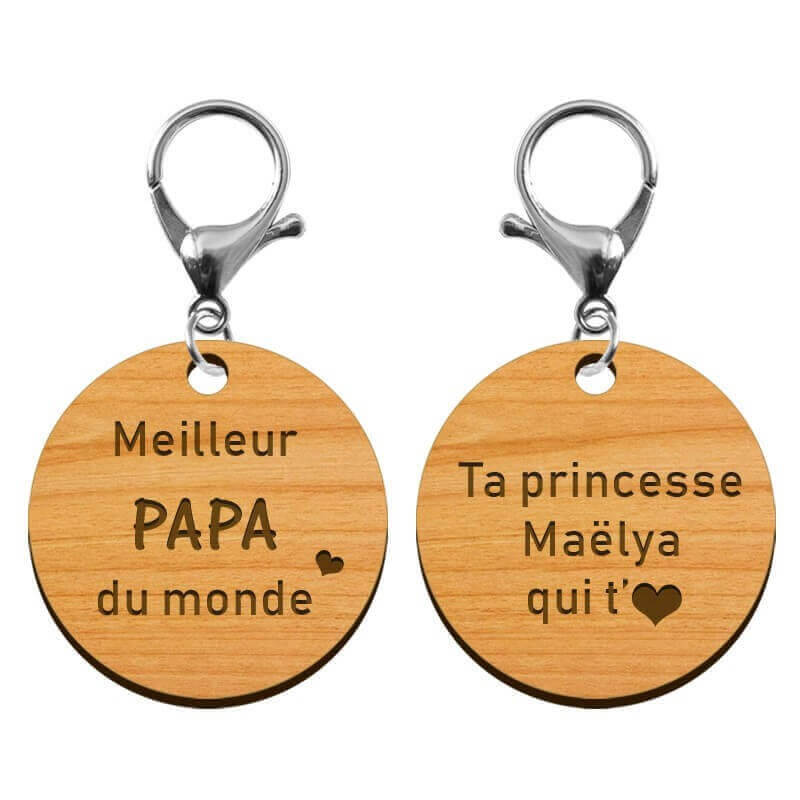 Deux faces porte-clé personnalisé - Meilleur papa du monde - 45 mm | macreationperso mousqueton argenté