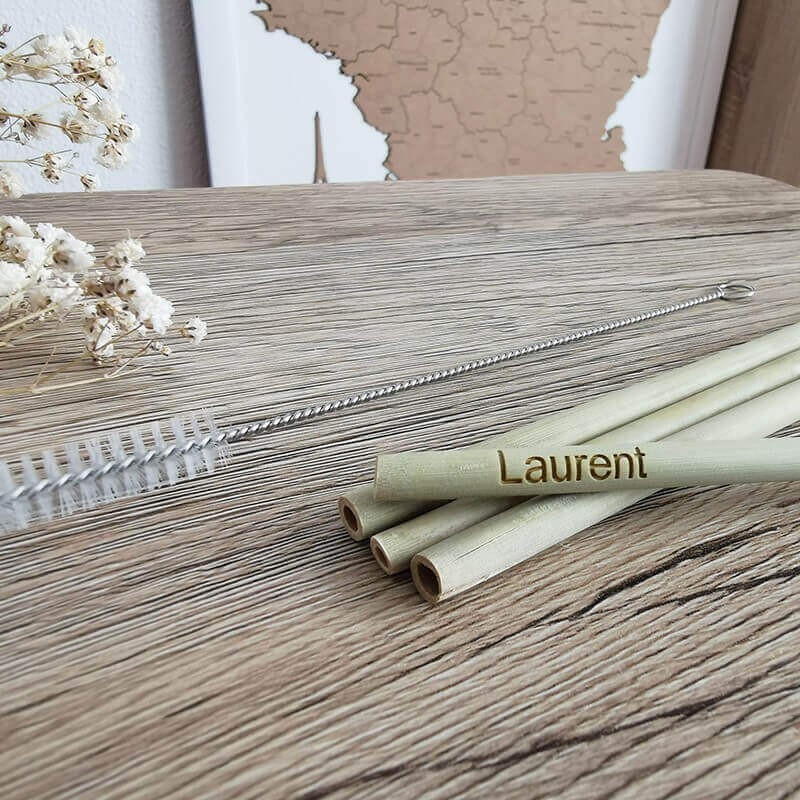Paille en bambou gravé prénom Laurent