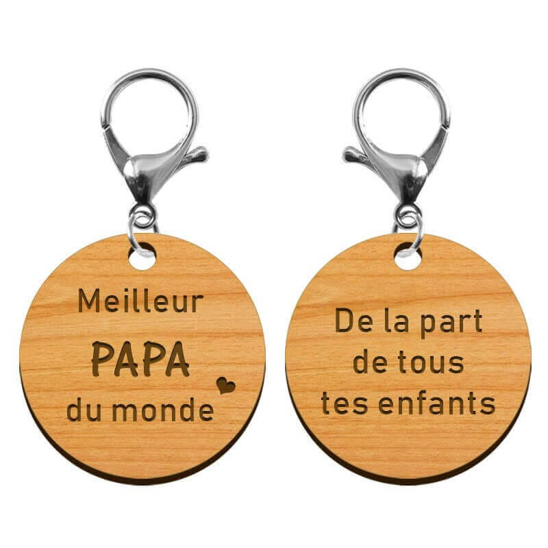 Recto verso porte-clé personnalisé - Meilleur papa du monde - 45 mm mousqueton argenté