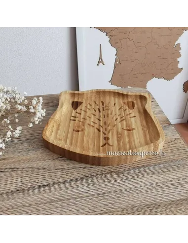 Assiette ours gravé en bois