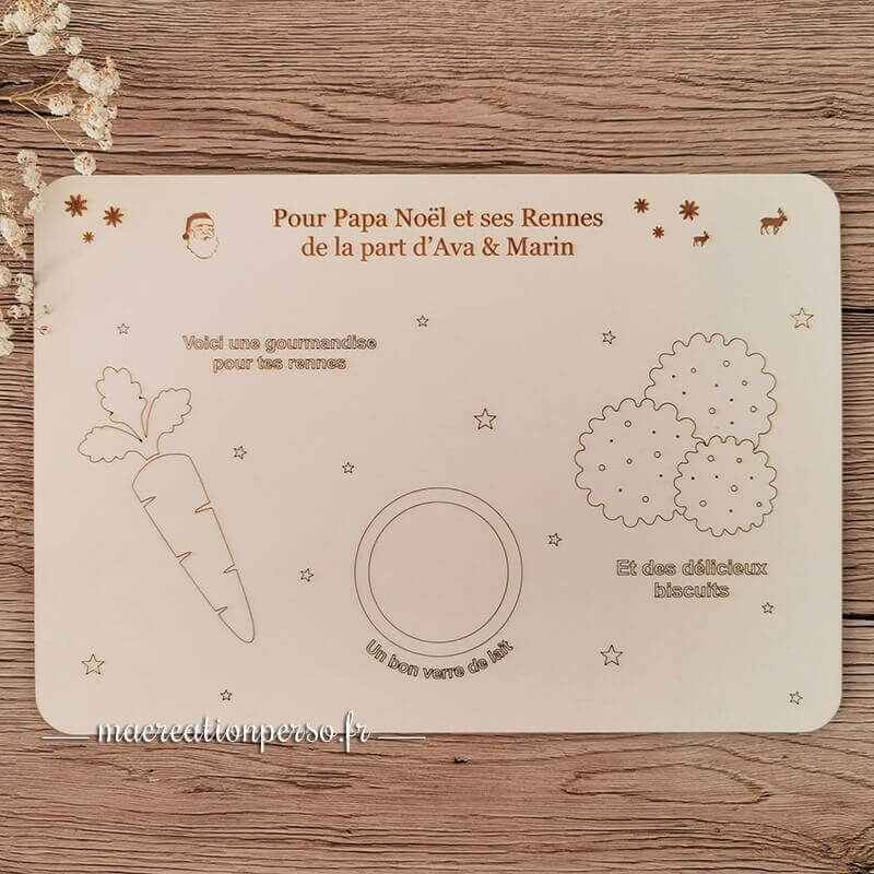 Plateau bois personnalisé père noël gravé