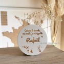 Carte bois rond annonce de naissance personnalisé prénom 