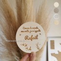 Faire part rond annonce de naissance en bois gravé
