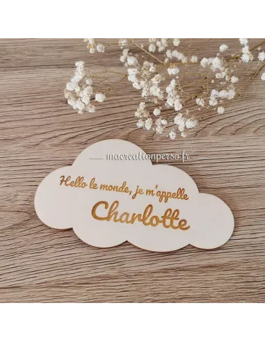 Carte de naissance en bois en forme de nuage - Divers coloris