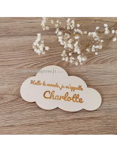 Faire part de naissance en bois en forme de nuage