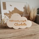 Carte de naissance prénom Charlotte en bois en forme de nuage 