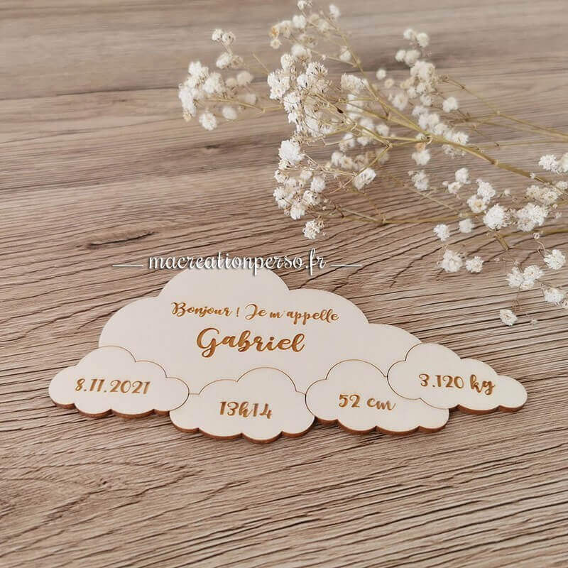 Carte annonce de naissance en bois gravé