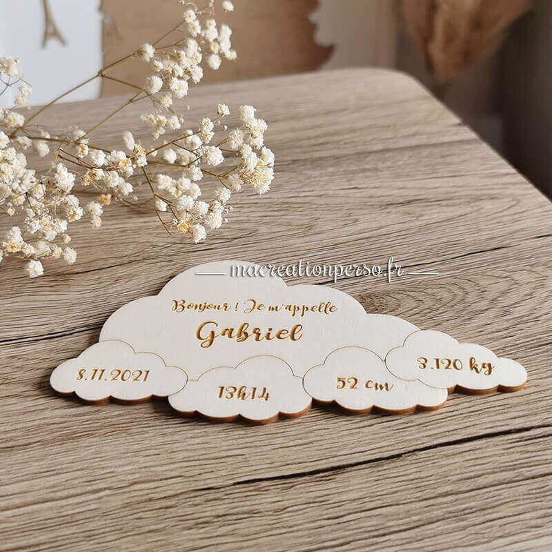 Carte annonce personnalisé prénom en bois
