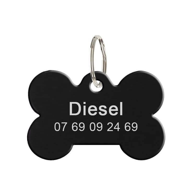 Grande médaille animal en métal os noir personnalisé avec anneau