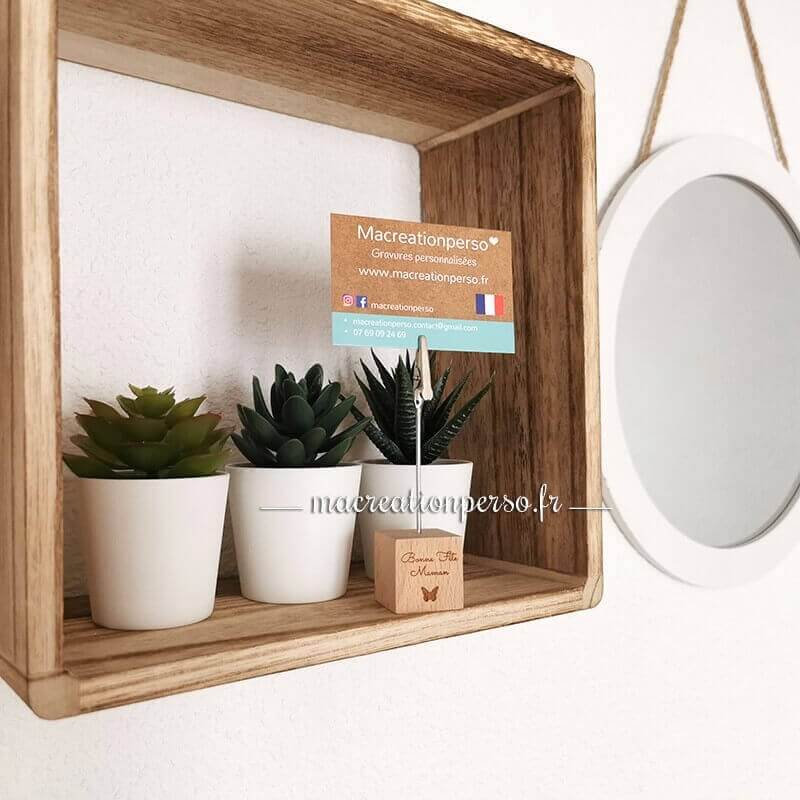 Porte photo bois cube personnalisé pince