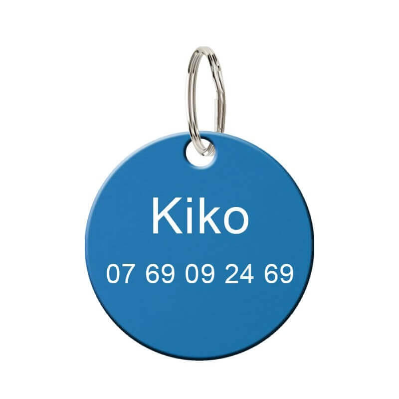 Médaille animal de compagnie en métal - Rond bleu 27 mm personnalisé