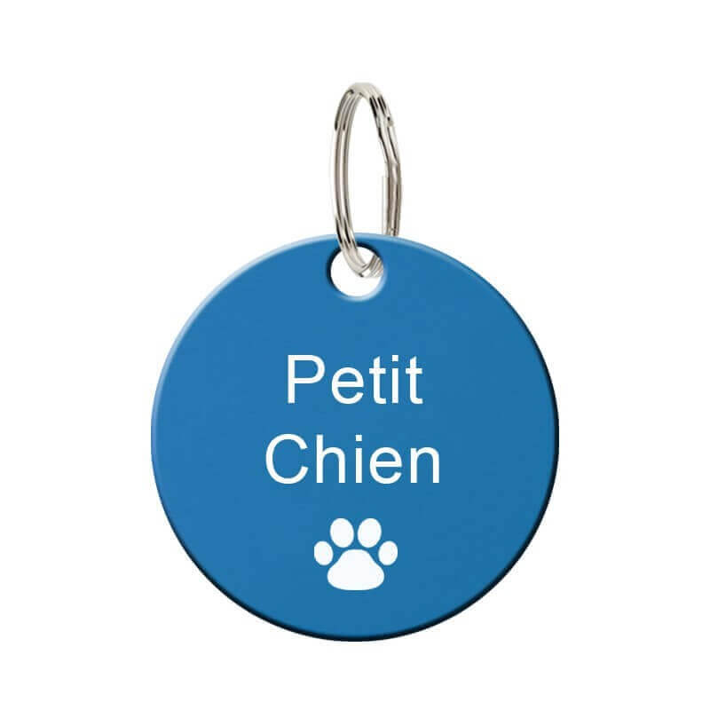 Médaille chiens en métal ronde bleu à personnaliser