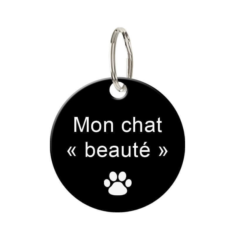 Médaille chat en métal  rond noir 27 mm personnalisée
