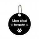 Médaille chat en métal  rond noir 27 mm personnalisée