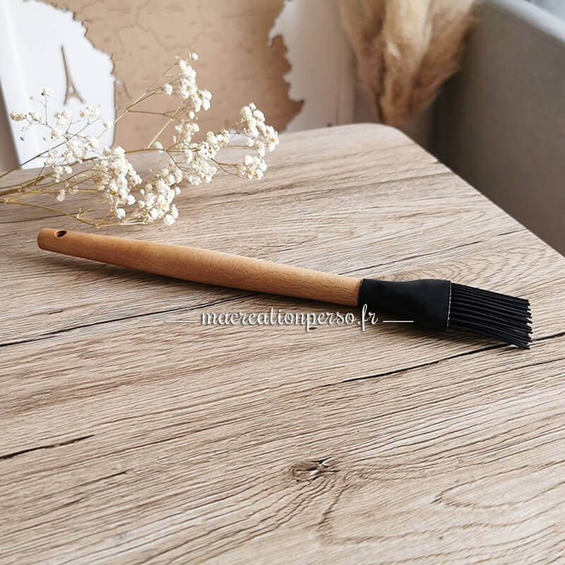 Pinceau alimentaire en silicone avec manche en bois personnalisé - macreationperso