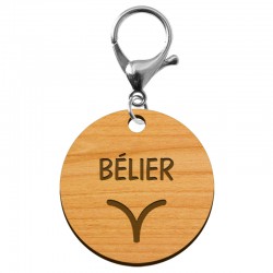 Bélier signe astrologique porte clé bois personnalisé mousqueton argenté