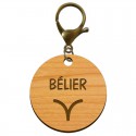 Signe astrologique bélier porte clé en bois personnalisé mousqueton bronze