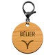 Bélier signe astro porte-clé bois personnalisable mousqueton noir