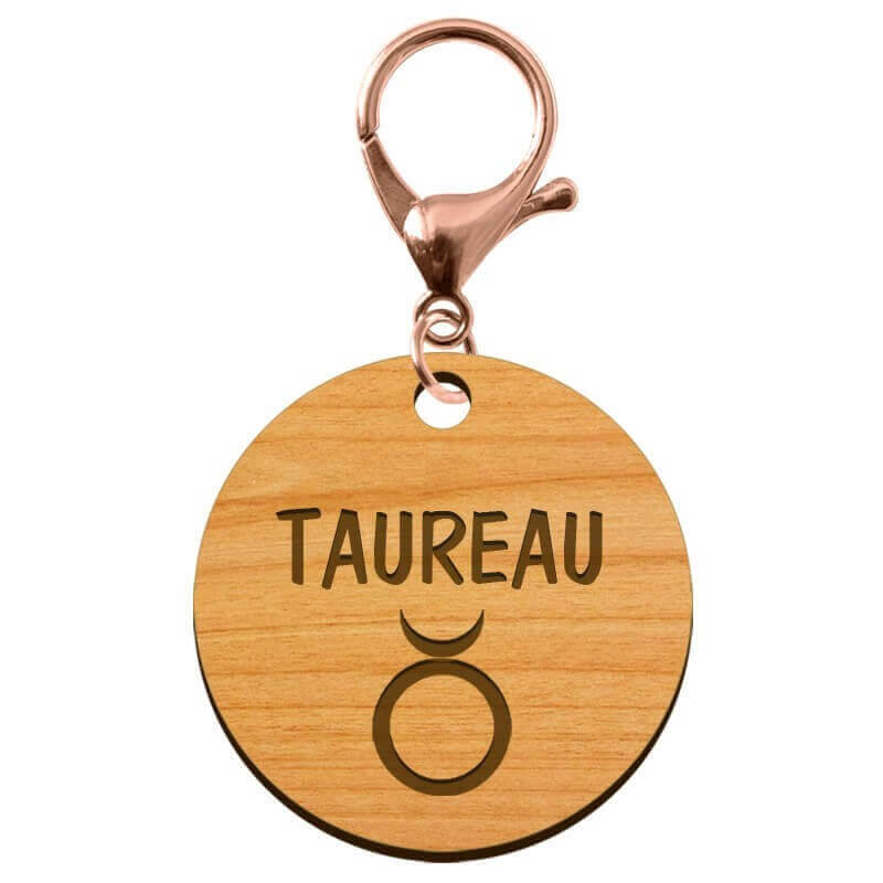 Porte-clés personnalisé signe zodiaque taureau mousqueton rose