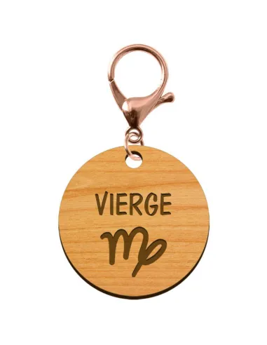 Porte-clé personnalisé signe astrologique Vierge mousqueton rose