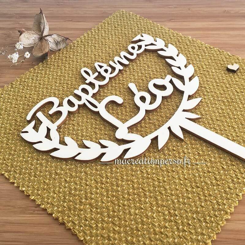 Cake Topper Baptême Léo en bois