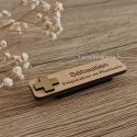 Badge magnétique croix de pharmacie personnalisé en bois et doré 