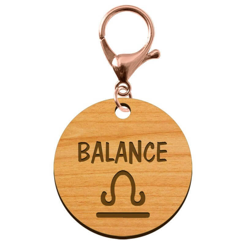 Porte-clé personnalisé signe astrologique Balance mousqueton rose
