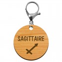 Porte-clé sagittaire en bois personnalisable signe astrologique mousqueton argenté