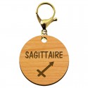 Signe sagittaire astrologique porte clé personnalisé bois mousqueton or