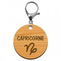 Signe capricorne astrologique porte-clé bois personnalisé mousqueton argenté