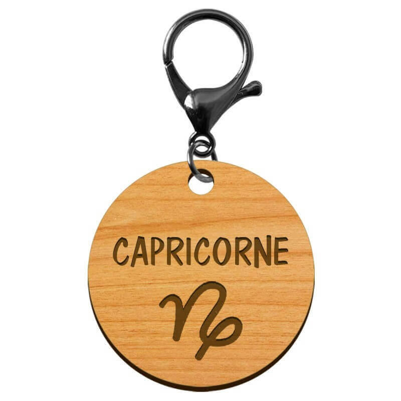 Signe astrologique capricorne porte clés personnalisé mousqueton noir