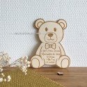 Carte de naissance en bois en forme de nounours 