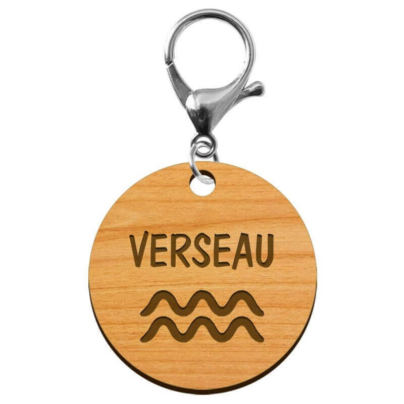Porte-clé personnalisé signe astrologique Verseau mousqueton argenté